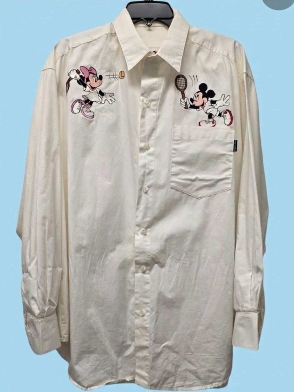 Rare VTG 1990s Too Cute Guetta Bros Mickey & Minnie Cream Button-Up Shirt